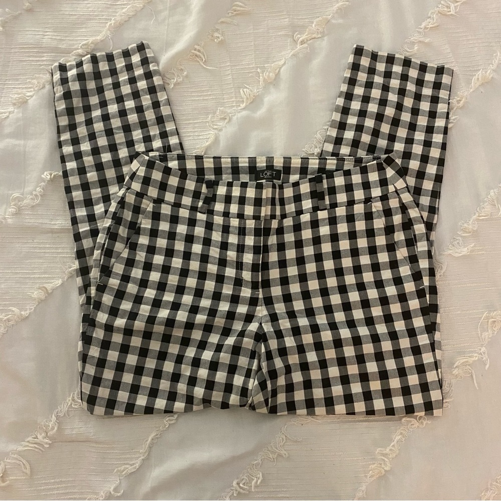 loft petite black and white plaid marisa straight pants
